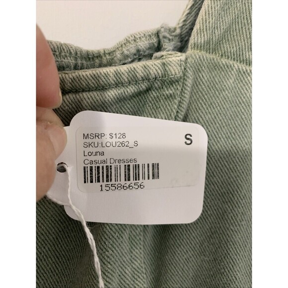 Louna Green Denim Mini Dress Size Small $128 - Picture 3 of 14